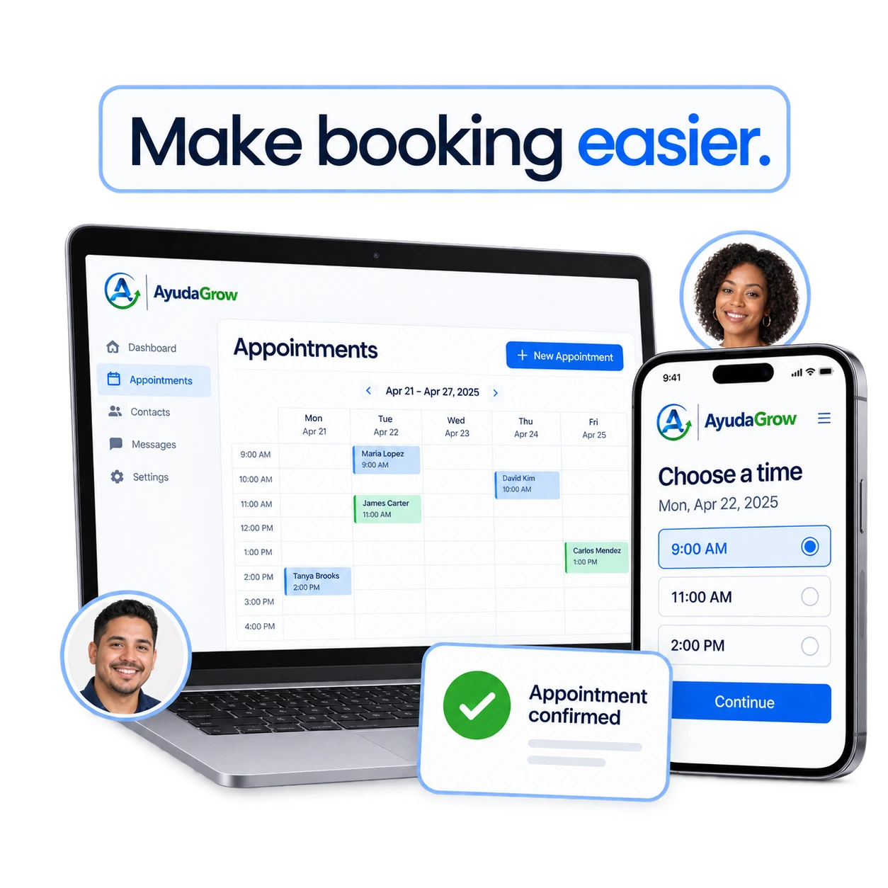 Online appointment booking, calendar availability and automated reminders.